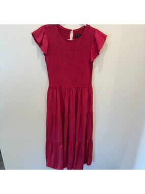 Zesica Smocked Flutter Sleeve Midi Dress With Pockets Rayon Red Medium